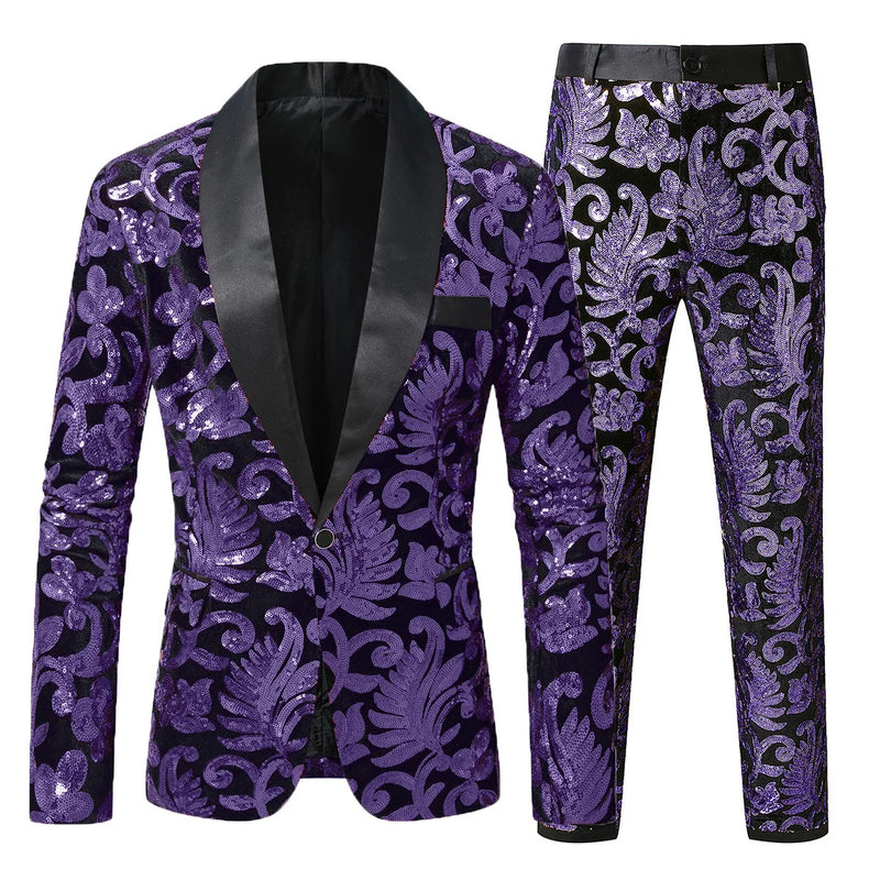 2026 Men Two-piece Suit, Sequin-embellished Jacket with Matching Trousers,Perfect for Weddings,Parties,and Stage Performances.