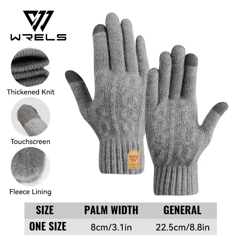 WRELS Winter Warm Gloves Thickened Cold-Proof Knitted Cycling Glove Soft Fleece Lined Cold Weather Thermal Glove for Women Men