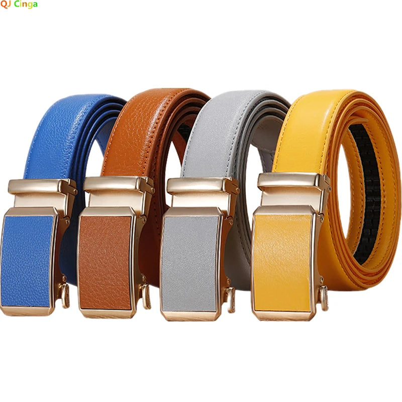 Golden Automatic Buckle Belt Men and Women Universal Fashion Casual Belts Red Blue Green Black White Cinturon Female Waistband