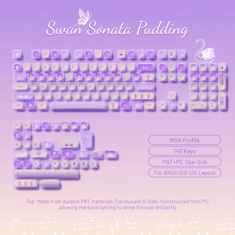 Akko Original Cute Theme MOG/MOA/MAO Profile PBT Keycap Set 5-side Dye-sub ANSI/ISO Layout Girl Keycaps Gift Round Bun Mushroom