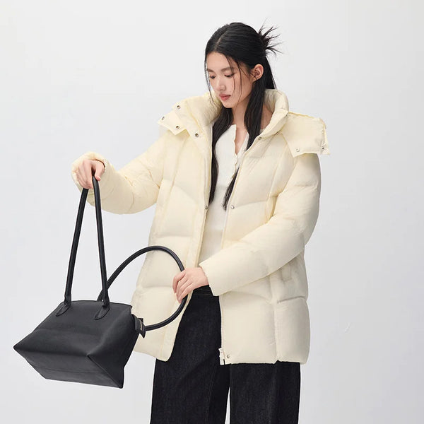 អាវក្រៅ Semir សម្រាប់នារី ប្រវែងមធ្យម ៩០ ភាគរយ ធ្វើពីរោមចៀម មានក្រណាត់អាចដោះចេញបាន មិនជ្រាបទឹក ឆ្នាំ២០២៦ សម្រាប់ពាក់ប្រចាំថ្ងៃរដូវរងាថ្មី