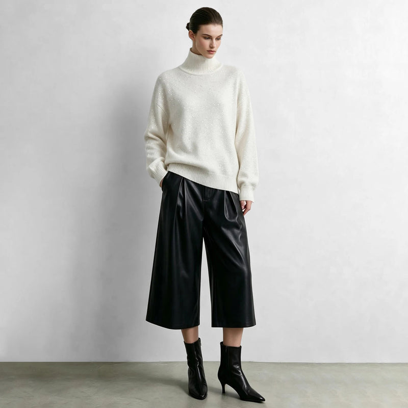 អាវយឺតប៉ាក់ Amii Turtleneck ស្មាទម្លាក់ អាវយឺតរលុងសម្រាប់នារី សាមញ្ញ ងាយស្រួលប្រើ ងាយស្រួលធ្វើដំណើរ អាវយឺតរដូវរងាសម្រាប់នារី 12624116