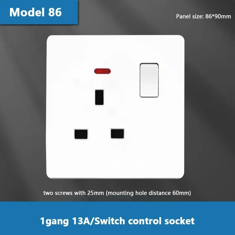 UK Standard Power Socket 13A Dual USB Plug Type-C Wall Outlet,1/2/3gang 2way Switch, White Universal 5pin Wall electrical socket