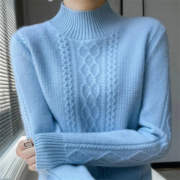 Women's Sweater Spring Autumn Winter Outside Wear Pullovers Half High Collar Knitwear Fashion Long Sleeve Pull Femme Sueter Tops