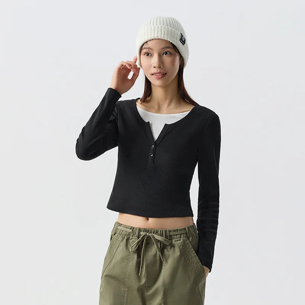 អាវយឺត Semir សម្រាប់នារី កាត់ជាស្រទាប់ៗ ដៃវែងពណ៌ស្រាល ឆ្នាំ២០២៦ អាវប៉ាក់បែបទីក្រុង សាមញ្ញ និងសាមញ្ញសម្រាប់រាល់ថ្ងៃ
