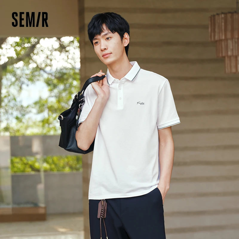 Semir Mens Polo 2026 Color Block Stripe Lapel Cool Feeling Letter Printed Simple Casual Soft