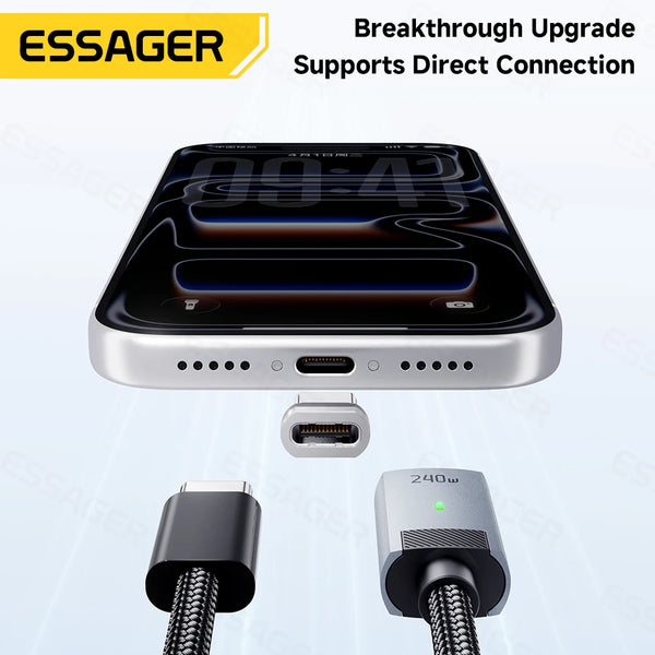 ខ្សែសាកម៉ាញេទិក Essager 240W E Marker USB C ទៅ Type C ខ្សែ PD3.1 សាកថ្មលឿនសម្រាប់ iPhone 17 16 Samsung S25 iPad កុំព្យូទ័រយួរដៃ