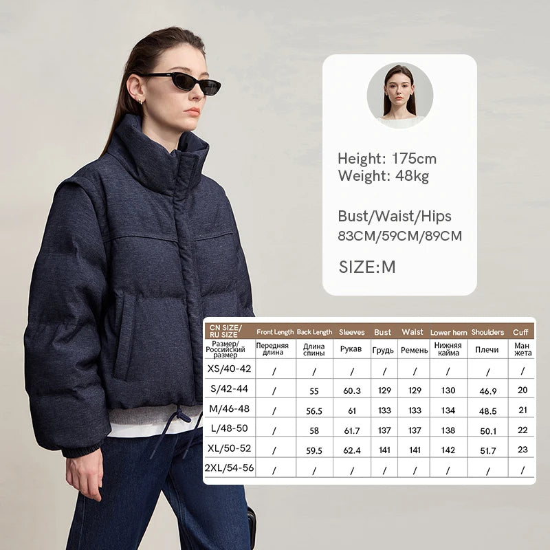 Amii Down Jacket For Woman 2026 Winter New Warm Zipper Removable Sleeves Ladies Clothes Loose Versatile Short Down Coats12544073