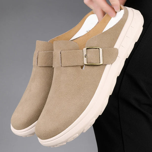Men's Trendy Platform Clogs Mules Adjustable Buckle Suede Backless Shoes Lightweight Casual Slides for Men Summer Beach/Travel