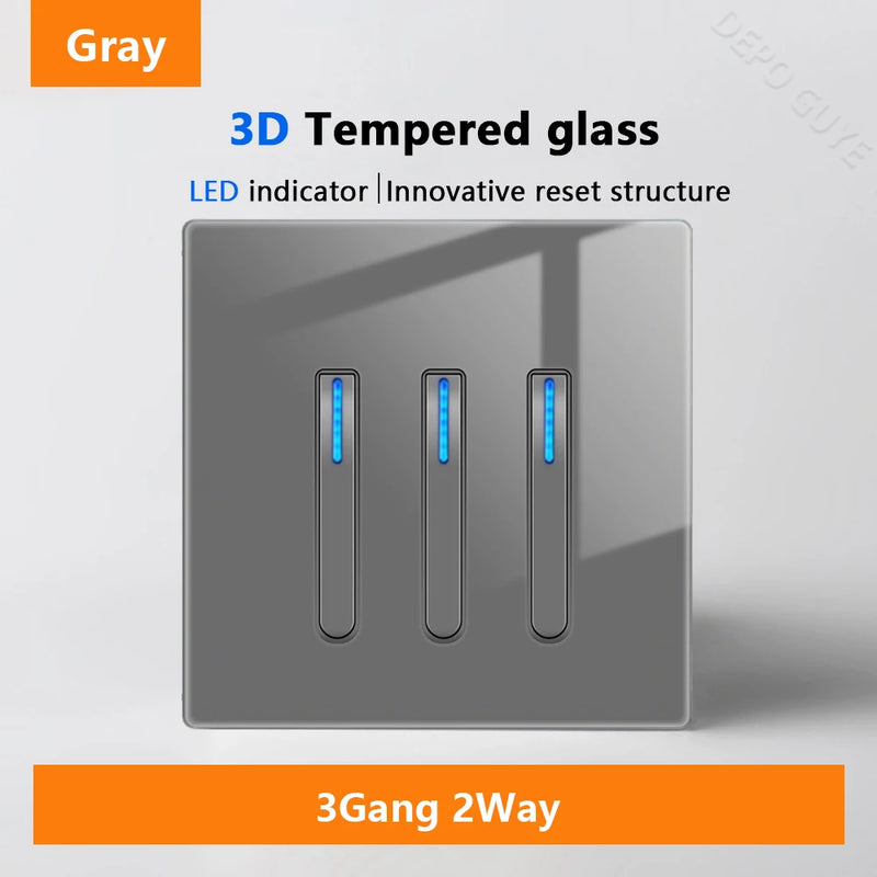 Wall Light Switch Panel LED Indicator UK EU FR Universal USB C Electrical Socket Piano Key Self-reset Wall Switches TV Computer