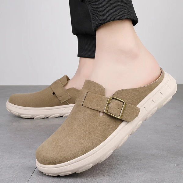 Men's Trendy Platform Clogs Mules Adjustable Buckle Suede Backless Shoes Lightweight Casual Slides for Men Summer Beach/Travel