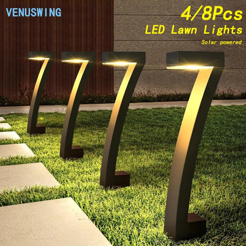 ភ្លើងបំភ្លឺសួនច្បារ LED ដើរលេង ៤/៨ ដុំ អំពូលភ្លើងសូឡា ការពារទឹក ភ្លើងបំភ្លឺផ្លូវក្រៅផ្ទះ សម្រាប់ផ្លូវដើរ ទីធ្លា ទីធ្លាផ្ទះ