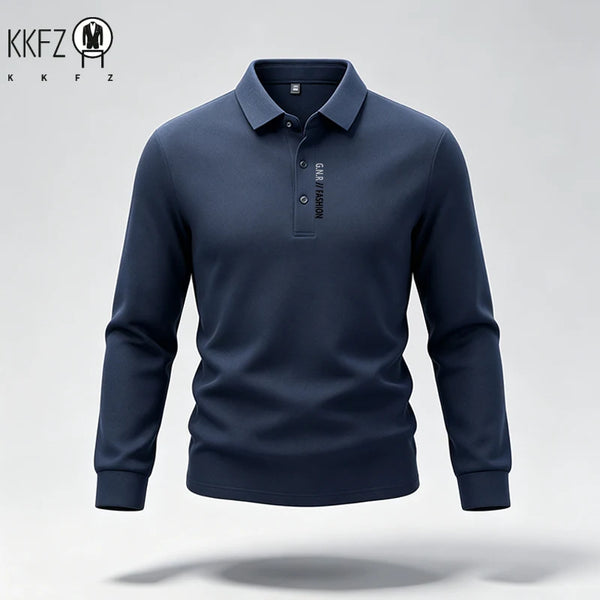 Male Trendy Lapel Collar Polo Top Long Sleeve Button Placket Letter Print For Short Trip Social Meetup And Street Fashion Wear