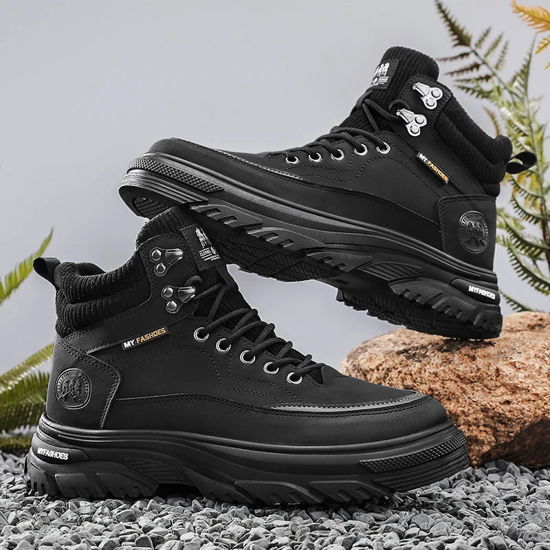 Mens High Top Boots 2025 Autumn New Fashion Workwear Work Short Boots Thick Sole Anti-friction Anti Slip Outdoor Hiking Sneakers