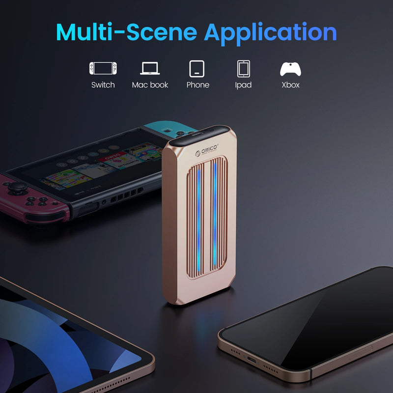 ORICO RGB M.2 SSD Enclosure 10Gbps M2 NVMe SSD Case All Aluminum USB3.1 Gen2 Case for Solid State Drive for Gamer Video Editing