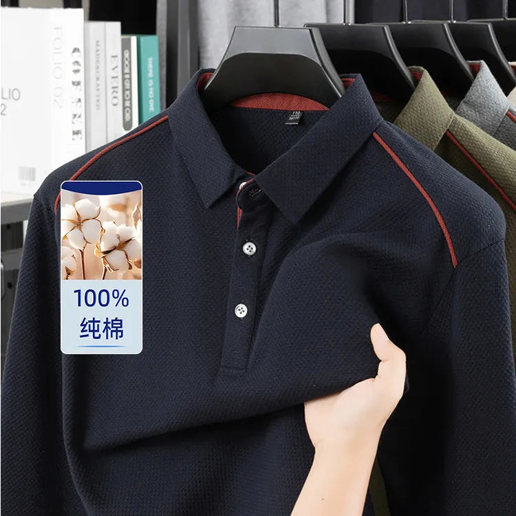 100% Cotton Men's Polo Shirt Gold Medal Quality Pineapple Pattern Polo Shirt, Asymmetric Placket Design, Novelty Style