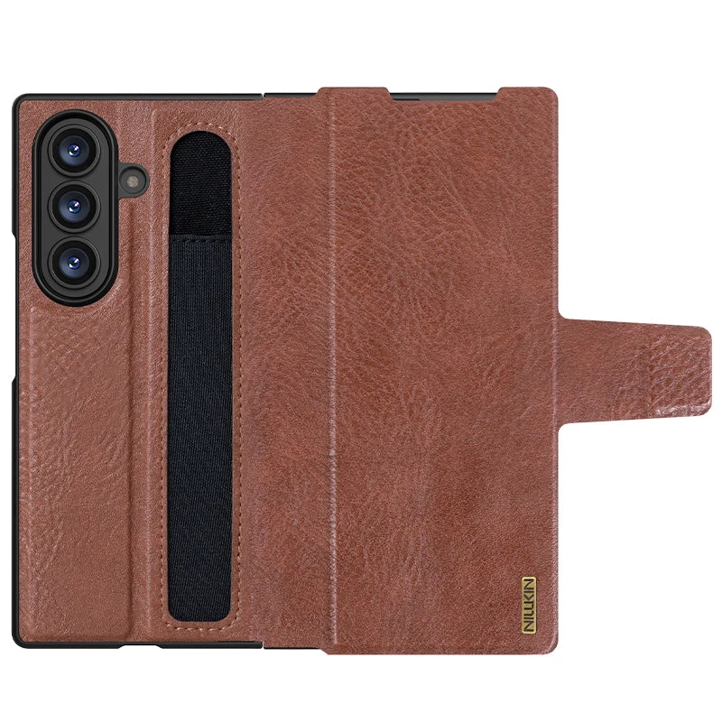 Nillkin For Samsung Galaxy Z Fold 7 5G Case Aoge Vintage Leather Case Card Pocket Book Cover For Galaxy Z Fold 7 With S-Pen Slot