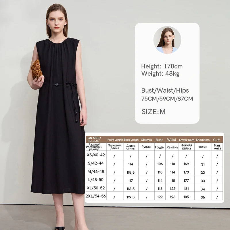 AMII រ៉ូបម៉ូដនារីបែប Minimalism កមូល ដៃអាវគ្មានដៃ រ៉ូបខ្សែអង្កាំ រ៉ូបសម្រាប់នារី រ៉ូបរលុងប្រចាំថ្ងៃ 12542132