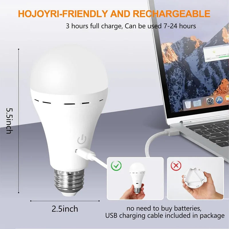 អំពូលភ្លើង E27 RGB ពណ៌ប៉ះ USB អាចសាកបាន អំពូលចល័ត អំពូលសង្គ្រោះបន្ទាន់ ភ្លើងពេលយប់សម្រាប់បន្ទប់ទទួលភ្ញៀវបោះតង់