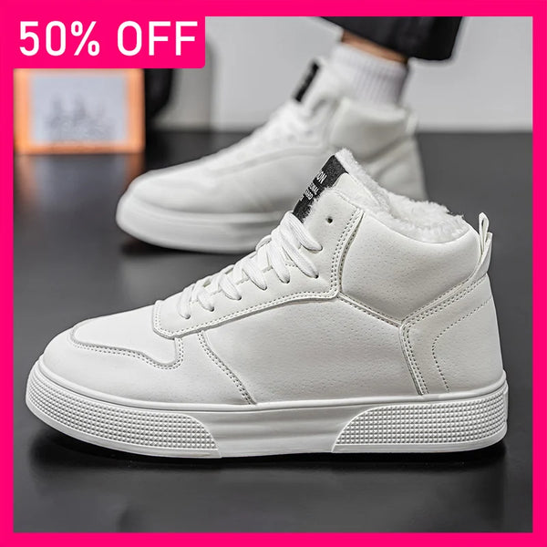Men Board Shoes Winter New Plush Leather Non-slip Fashion Versatile Outdoor Walking Shoes Comfortable Warm Casual Shoes Man