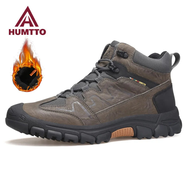 HUMTTO Winter Warm Wool Hiking Shoes Leather Outdoor Trekking Boots for Men Luxury Designer Climbing Sneakers Mens Ankle Boots