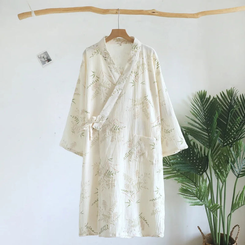 Kimono Robes Floral Dressing Gown Sleepwear Spring Autumn New 100% Cotton Long Sleeve Women's Bathrobe Nightie Pyjama Female