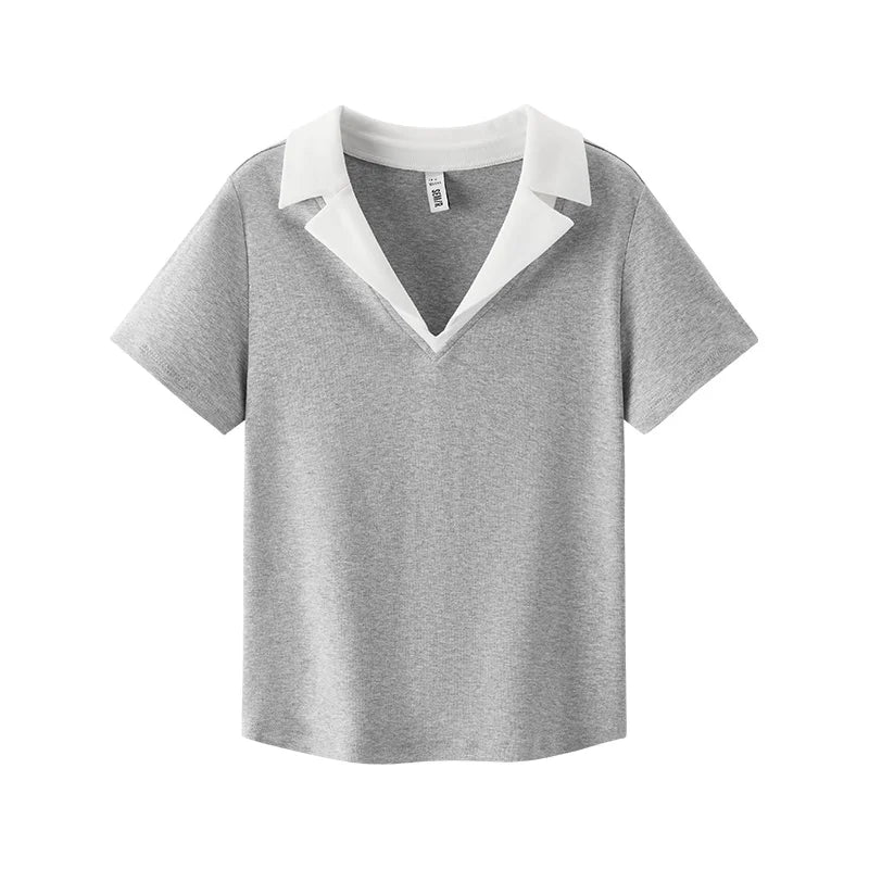 Semir Womens Polo 2026 Short Style Cool Feeling Color Block Lapel Slim Commute Style Casual