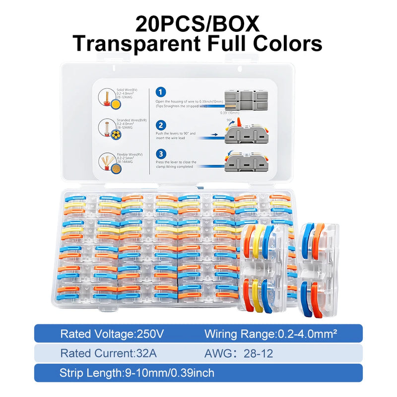 TOMZN Quick Lever Wire Connector 2IN 2OUT 12PCS 3IN 3OUT 8PCS For BV BVR RV 28-12AWG 250V 32A 0.2-4mm2