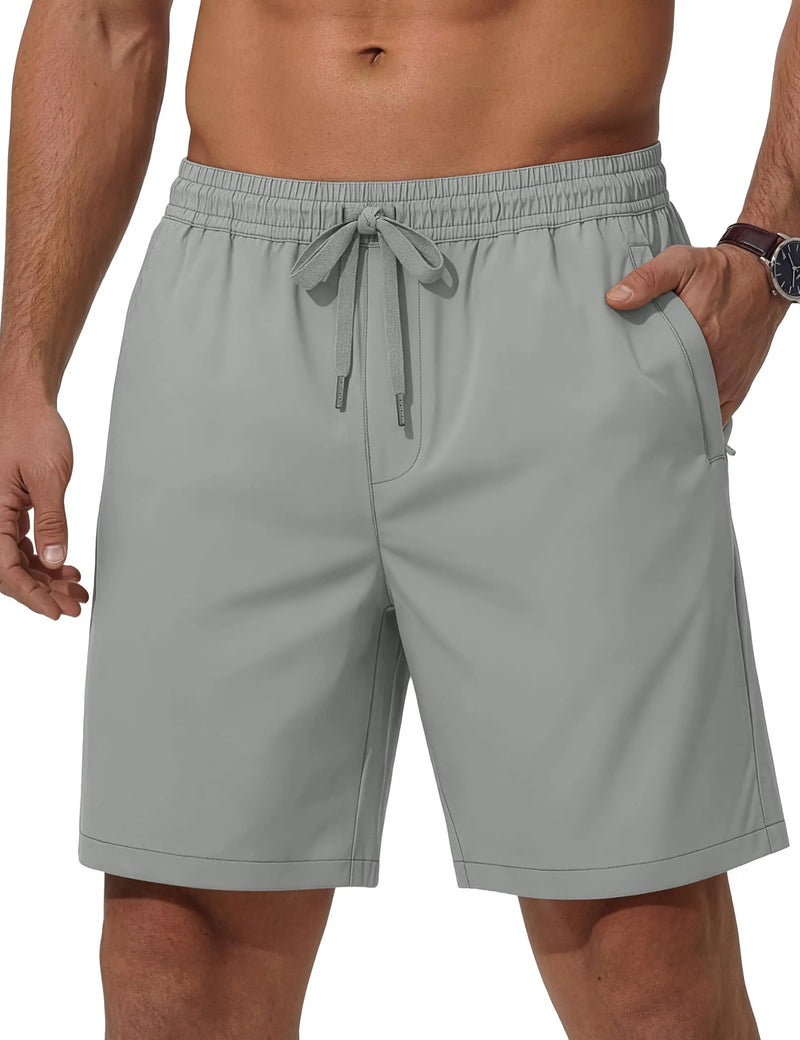TACVASEN Men's Casual Shorts 7 Inch Inseam Elastic Waist Summer Athletic Shorts With Zipper Pockets Outdoor Daily Shorts