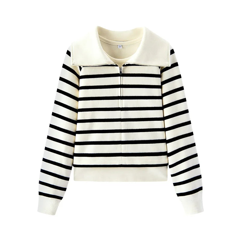Semir Women Sweatshirt Brushed Fabric Stripe Pattern Raglan Sleeve Two Piece Design Vest Layer Detail 2026 Winter Soft Comfort