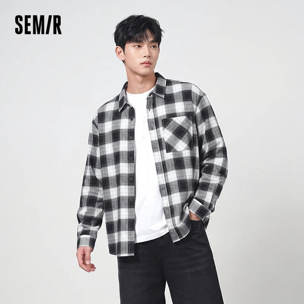 អាវបុរស Semir ដៃវែងកប្បាសរាងជាបន្ទះៗ រលុង មានហោប៉ៅ ស្ទីលធម្មតា អាវរដូវស្លឹកឈើជ្រុះមានផាសុកភាព ពាក់ប្រចាំថ្ងៃ 2026