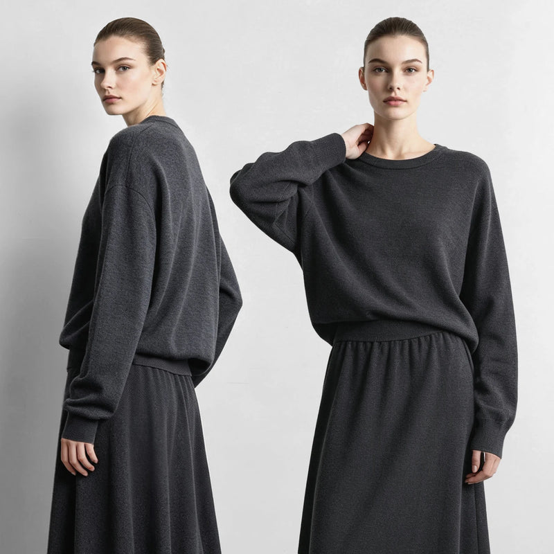 Amii Women Wool Sweater O Neck Drop Shoulder Long Sleeve Minimalist Versatile Commuter Knit Tops for Woman 2026 Autumn 12643121