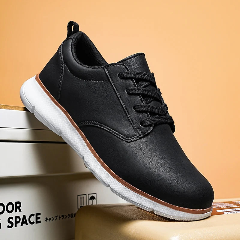 Mens Walking Shoes Fashion Leather Retro Casual Shoes Flat Plus Size Comfortable Outdoor Sports Lace-up Trendy Sneakers for Man