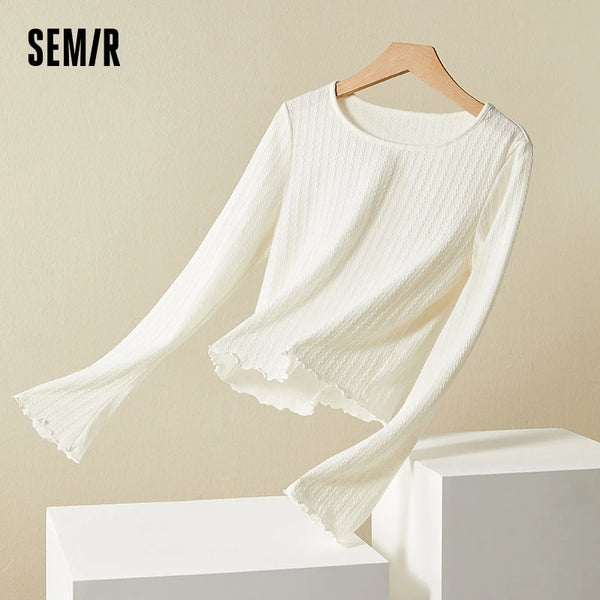 Semir Base Layer Top Women Hollow Out Design Slim Fit Sweet Lettuce Trim Undershirt 2025 Versatile Innerwear