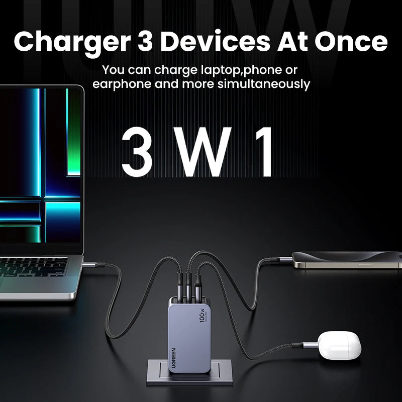 UGREEN 100W GaN Charger USB C Charger QC4.0 3.0 Quick Charge For Macbook Laptop Tablet PD Fast Charger For iPhone 17 16 15 Pro
