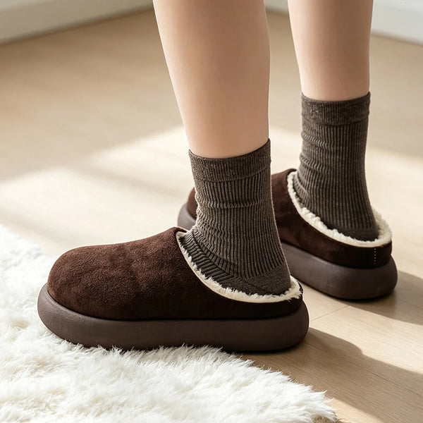 Men women's Mules casual cotton shoes winter fashion soft-sole Non-slip lightweight outdoor couple warm velvet snow walking shoe