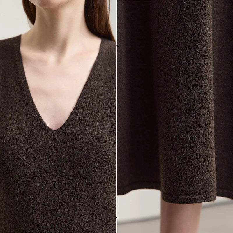 AMII Womens Dresses 2026 Autumn New Casual Elegant Ladies Clothing V-neck Sleeveless Knitted A-shaped Dresses For Woman 12543159