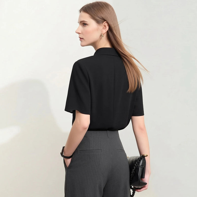 Amii Chiffon Shirt 2026 Summer New Lapel Collar Butterfly Sleeve Women's Blouse Loose Fit Elegant Office Top For Women 12622181