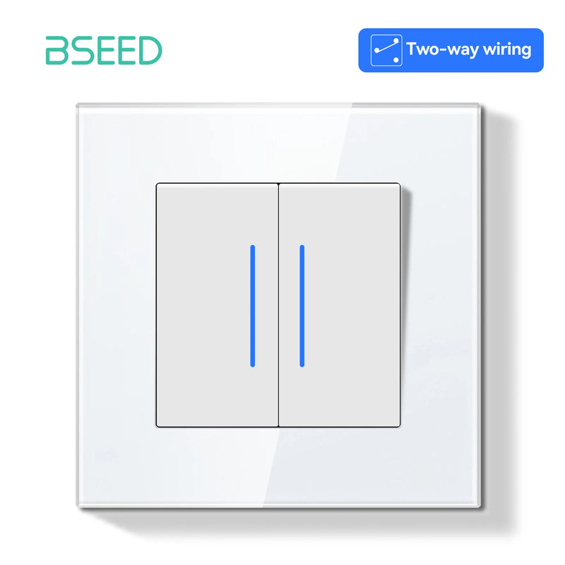 BSEED E Series Mechanical Button Switch 1/2Gang 2Way Wall Light Switch Glass Panel Switch With LED Indicator for Stairs 250V