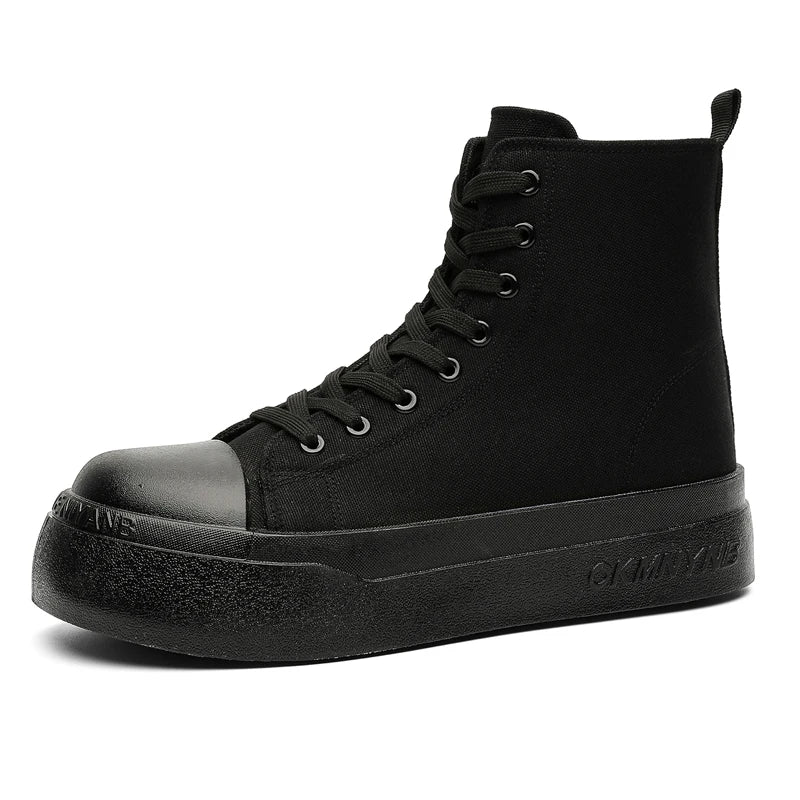 Men's high-top thick sole canvas casual boots four seasons breathable light soft-sole comfort outdoor walking sports board shoes