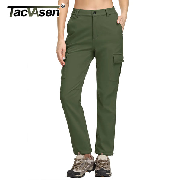 TACVASEN Winter Skiing Hiking Cargo Pants Womens Snowboard Pants Waterproof Windproof Multi-Pockets Fleece Lined Camping Trouser