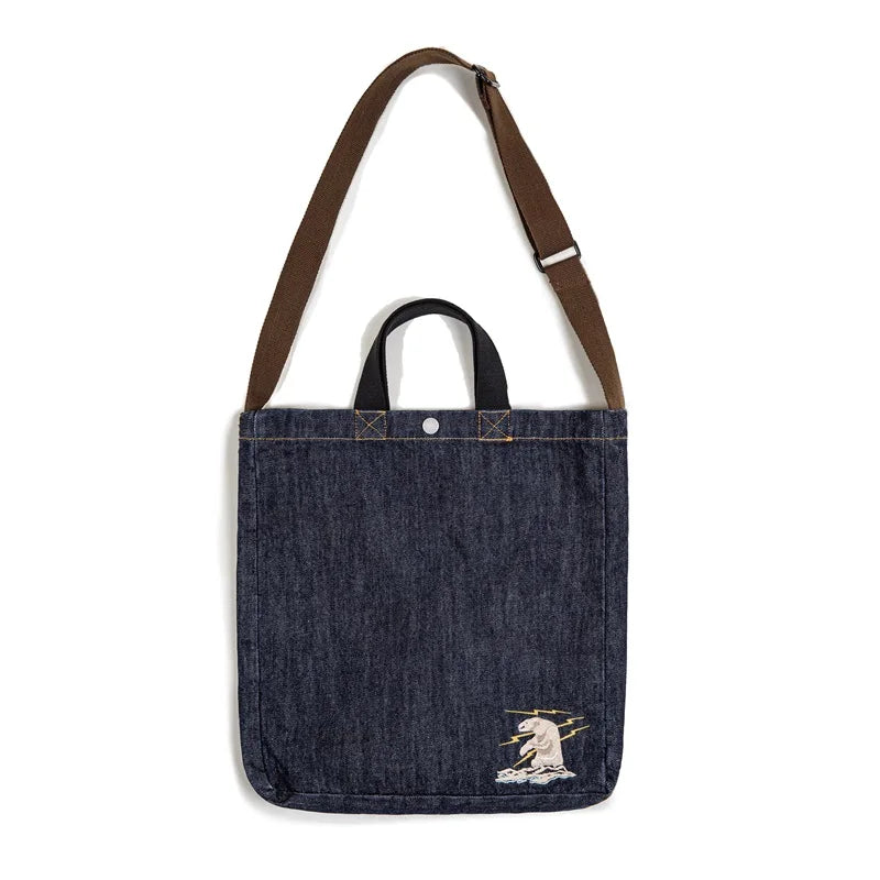 កាបូប Maden Unisex Retro ទំហំ 14oz Denim កាបូបស្ពាយស្មាតែមួយ កាបូបស្ពាយដៃប៉ាក់ កាបូបស្ពាយដៃច្រើនមុខងារ កាបូបស្ពាយទំហំធំ