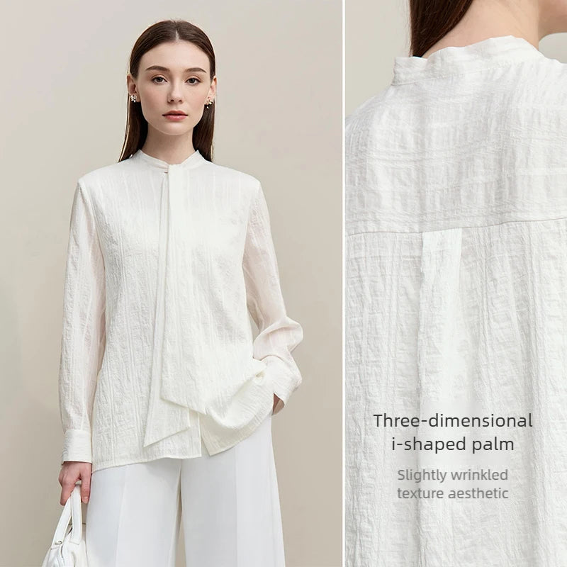 Amii Women's Autumn Elegant Blouses 2026 New Romantic Bow Tie Chiffon Shirt Straight Casual Long Sleeve Ladies Top 12621071