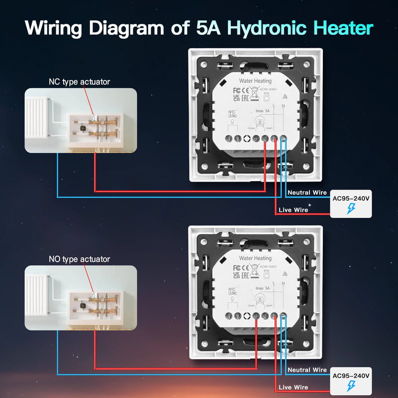 BSEED WIFI Electric Floor Heating Water Boiler Room Smart Thermostat Alexa Google App Temperature Controller Plastic Frame