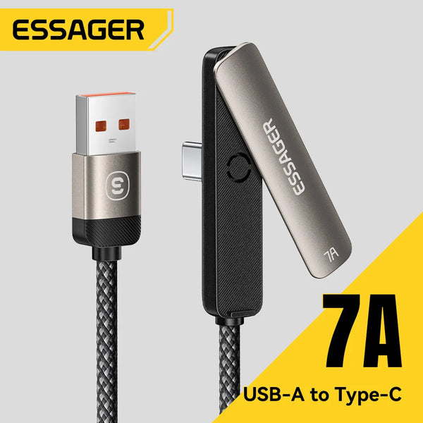 ខ្សែសាក Essager 2 ក្នុង 1 Elbow 7A USB Type C ជាមួយជើងទម្រទូរស័ព្ទ សម្រាប់ iPhone Realme Huawei 66W សាកថ្មលឿន សម្រាប់ Honor Samsung Oneplus