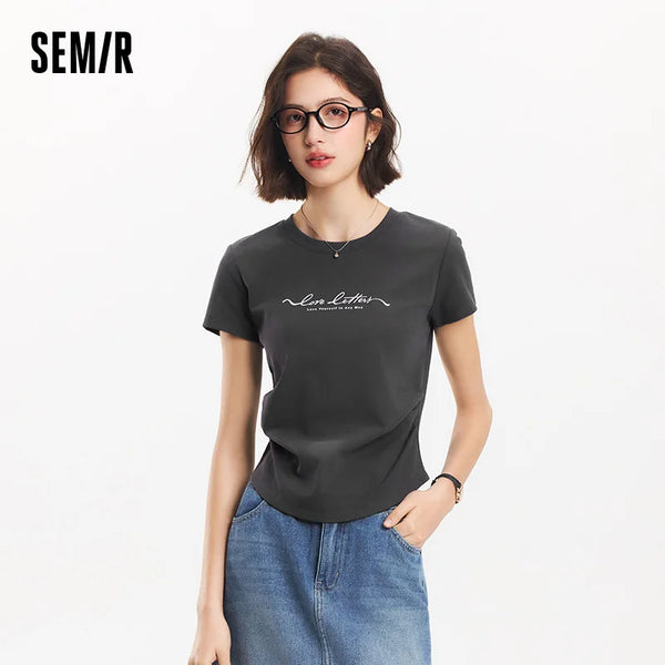 អាវយឺតនារី Semir ឆ្នាំ ២០២៦ ស្ទីលខ្លីបោះពុម្ពស្តើង ស្មាធម្មតា ចង្កេះរួញ ស្លីម សម ធម្មតា ទន់ ពាក់ប្រចាំថ្ងៃ