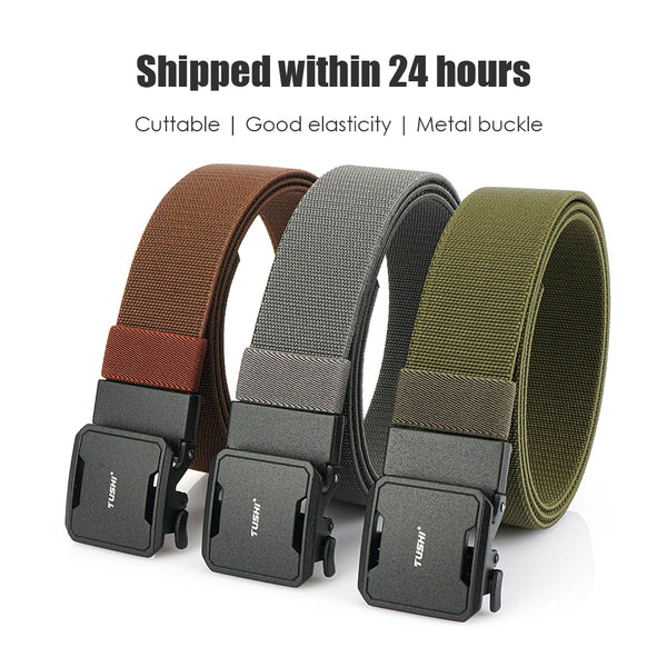 VATLTY Matte Elastic Belt Zinc Alloy Automatic Buckle Casual Belt for Men Tightly Genuine Nylon Outdoor Sports Stretch Belt Male