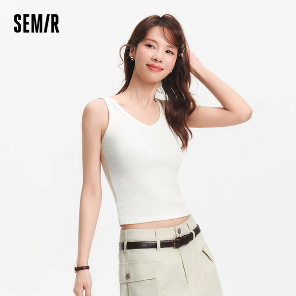 អាវខ្លី Semir សម្រាប់នារីឆ្នាំ ២០២៦ រចនាបថខ្លី ក V ស្តើង មានអារម្មណ៍ត្រជាក់ ងាយស្រួលប្រើ ទន់ ធម្មតា