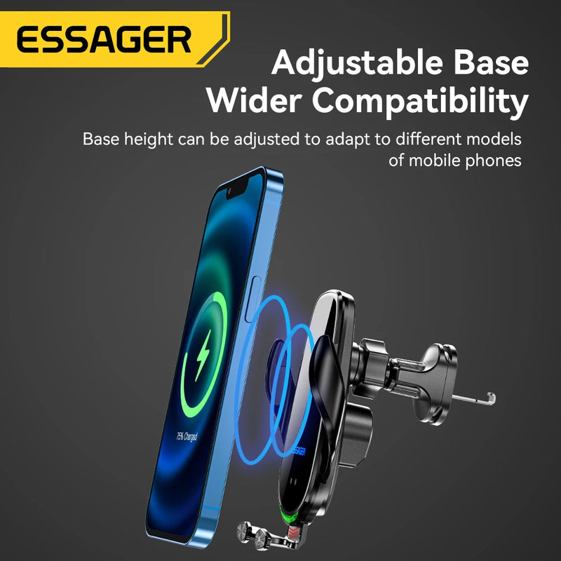 Essager Qi 15W Wireless Charger Car Phone Holder In Car Air Vent Mount For iPhone 16 15 14 13Pro Max Xiaomi Huawei Fast Charging