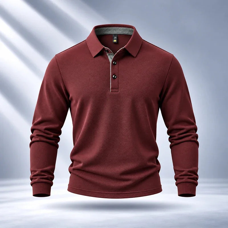 Premium Fabric Mens Polo Long Sleeve Shirt Fine Workmanship Turn Down Collar Top For Weekend Outdoor Scenes